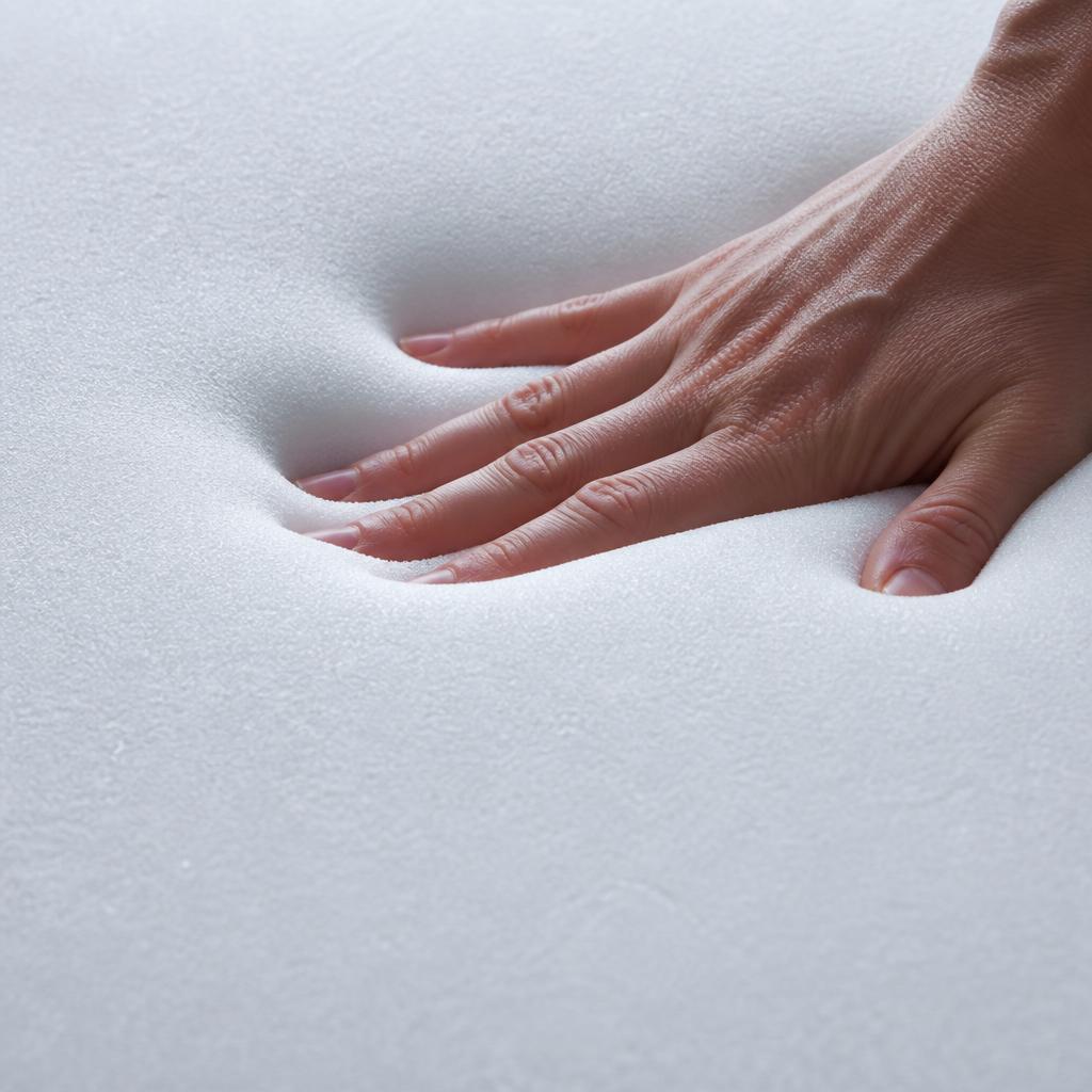 Close-up of slow-rebound memory foam being pressed